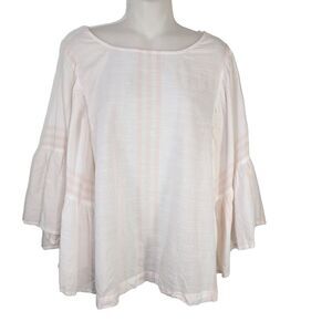 Beach Lunch Lounge Womens Blouse Size Medium White Pink Striped Bell Sleeve Boho